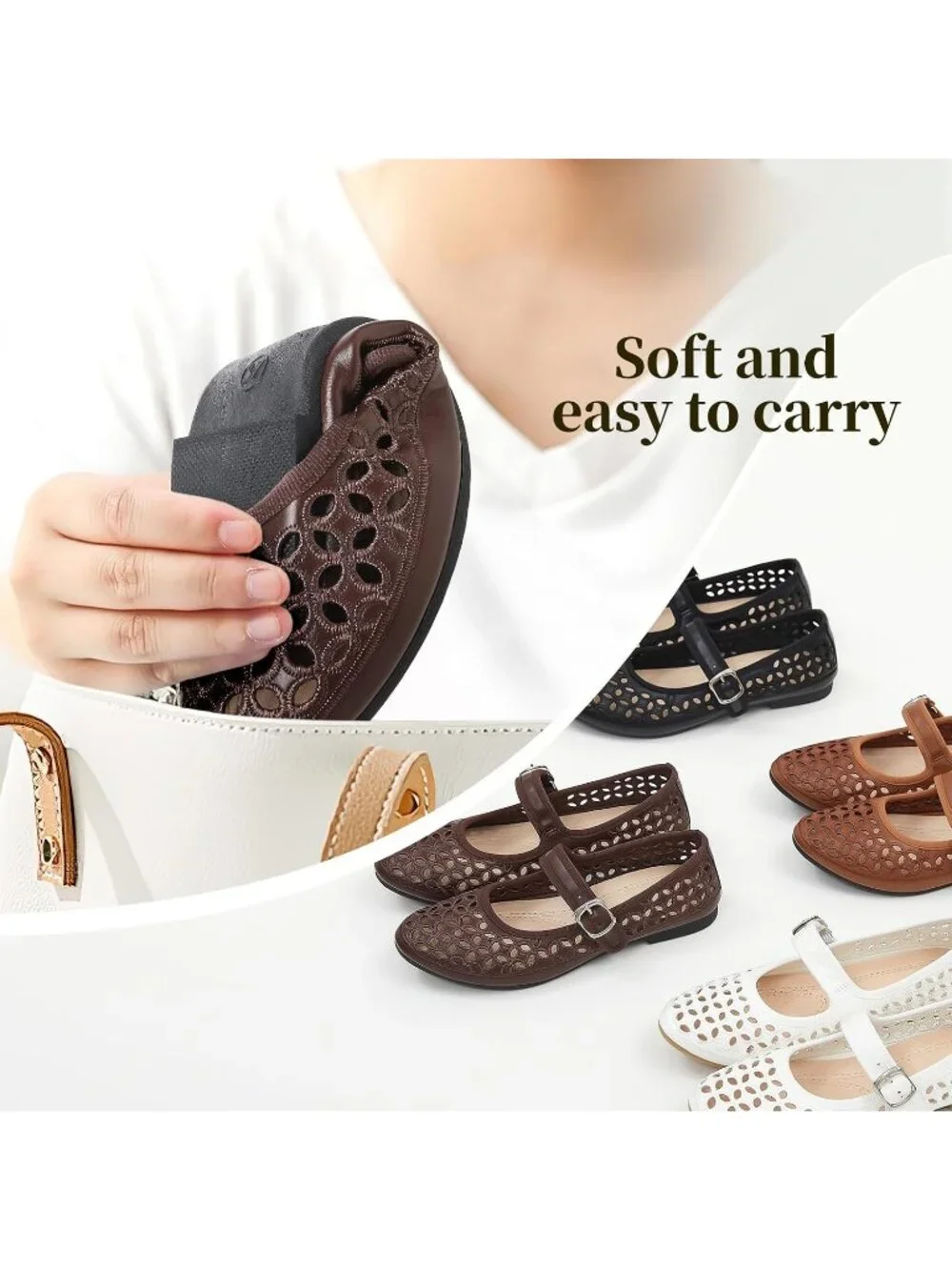 Women's Tan Faux Leather Round Toe Adjustable Buckle Strap Flat Slip On Shoes